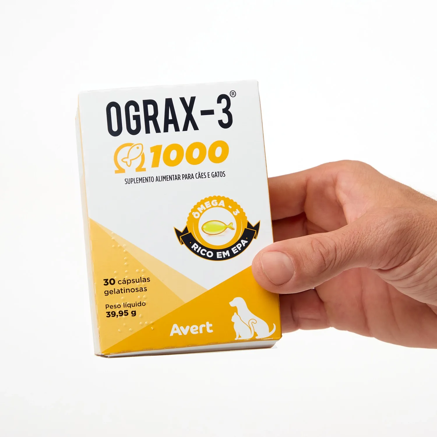 Ograx-3 1000mg para Caes e Gatos Avert  embalagem  em mao-05